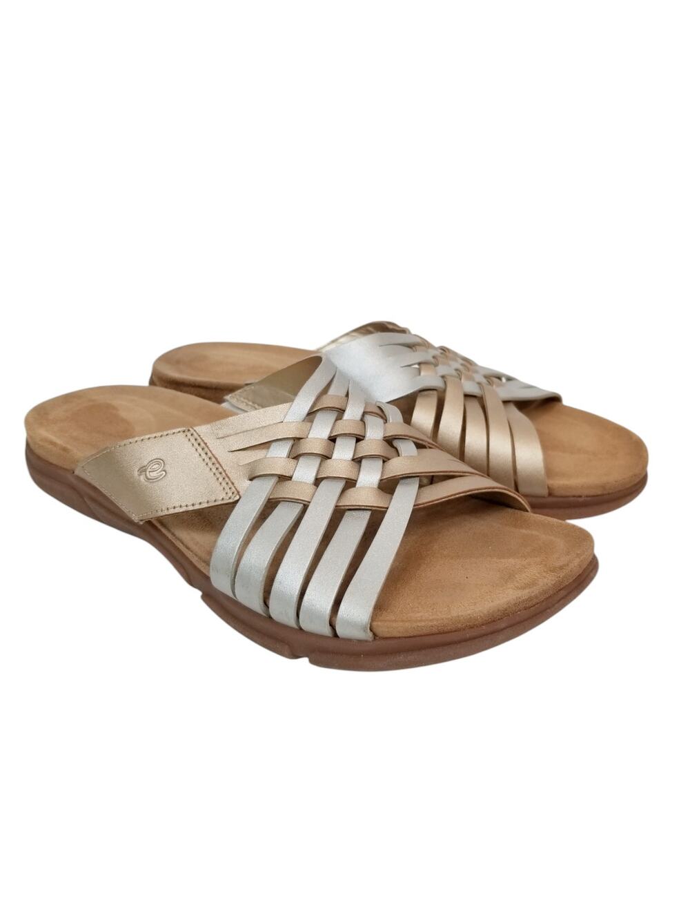 Easy Spirit Womens Meadow Gold Silver Metallic Leather Slides Sandals Size 8.5